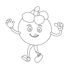 Happy Mangosteen Fruit Character Ready for Coloring