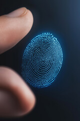 Poster - Digital fingerprint scanning on a touchscreen device at a modern tech facility