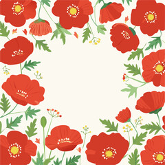 Wall Mural - Red poppy flower frame- border.