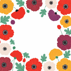 Wall Mural - Colorful poppy flower frame- border. Floral background.