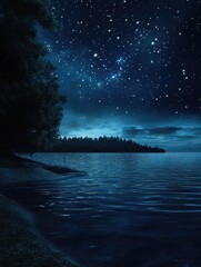Wall Mural - Stars over calm water at night