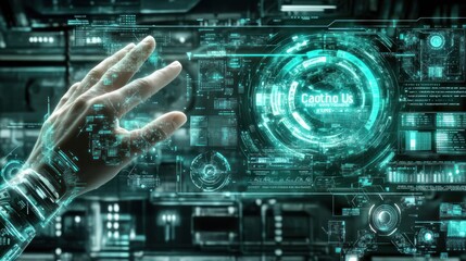 Poster - Hand Interacting with Futuristic Digital Interface