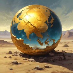 illustration of golden earth globe.