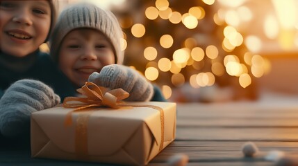 Merry Christmas! happy children with gift