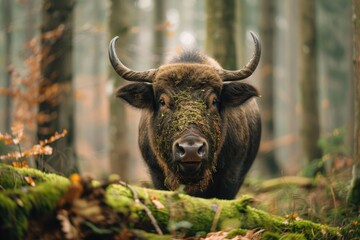 Brown bull in forest