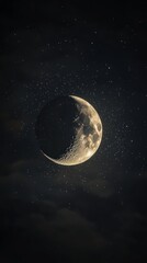 Wall Mural - bright half moon is illuminating the dark night sky, its craters and details are visible against the