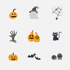 set of happy halloween cartoon elements on banner background 