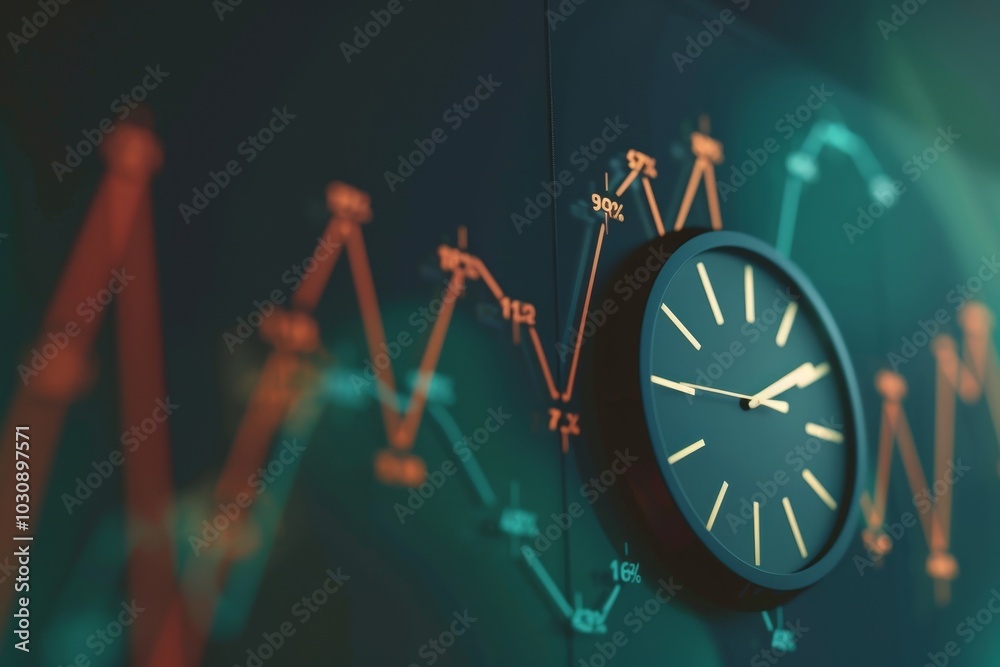 Clock Inflaon An animated inflation clock ticking upwards ,A stock chart is placed ...