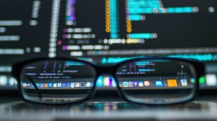 Fototapete - Glasses Reflecting Code on a Laptop Screen