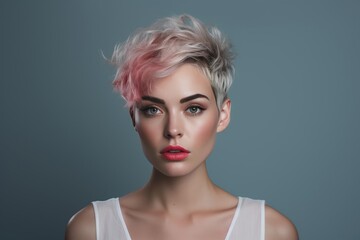 Fashion portrait of beautiful caucasian young woman isolated on colorful studio background. Complicated girl looks puzzled, frowning, sulking while thinking, makes decision, feel suspicious disbelief