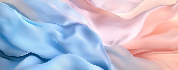 Canvas Print - Flowing pastel blue and pink fabric creates an elegant background with movement, perfect for fashion or beauty displays