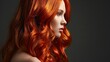 © useful pictures - Long Curly Red Hair. Fashion Woman Portrait. Beauty Model Girl with Luxurious Hair, Make up. Hairstyle. Wavy Hair Extensions Concept. Holiday Makeup. Smoky eyes and Red lipstick