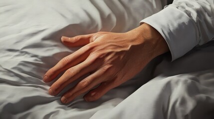 Poster - A close up of a hand on a bed, generative AI