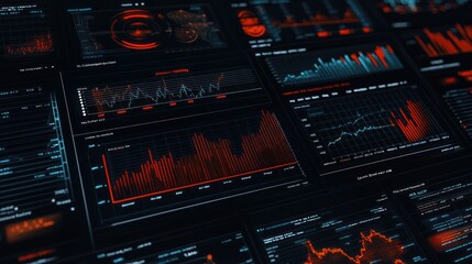 Poster - Red and Blue Graphical Data on Black Screen