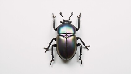 Top-down view of an isolated slate robotic beetle against a white backdrop