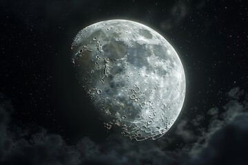 Wall Mural - moon with craters in black sky with clouds at night