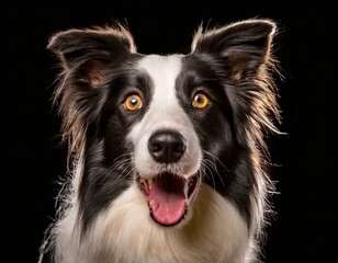 retrato de estudio de un perro border collie con expresion de emocion