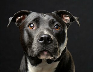 retrato de un perro de raza staffy sentado y mirando