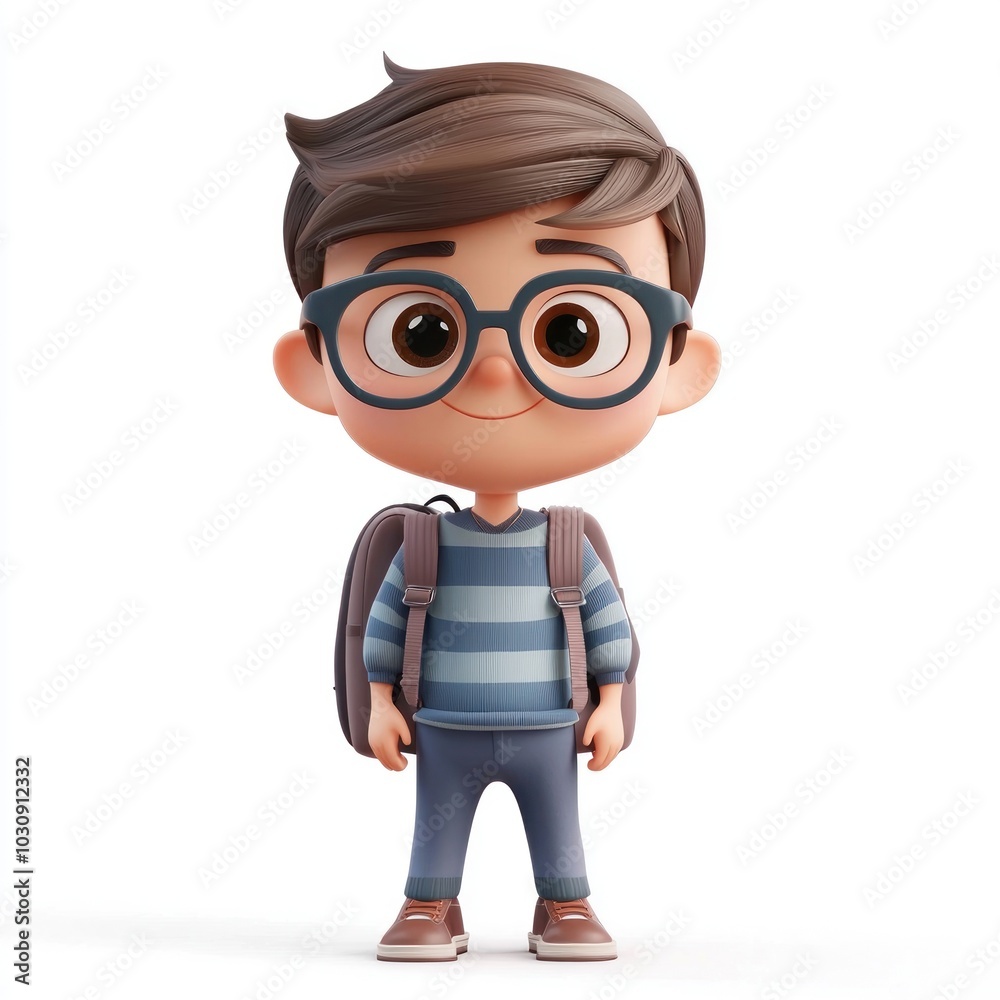 Cute cartoon boy character wearing glasses and a striped sweater with a ...