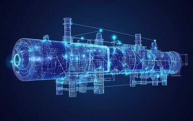 Poster - Advanced 3D rendering of a futuristic industrial machine displayed against a dark background showcasing intricate design elements