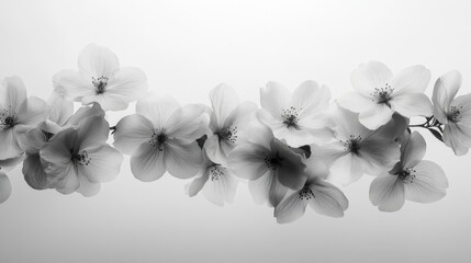 Sticker - Monochromatic composition featuring a row of delicate white flowers, creating a sense of elegance and tranquility. The image evokes feelings of serenity and natural beauty