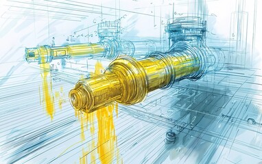Poster - Detailed schematic of an industrial pipeline system illustrating flow dynamics and component structures
