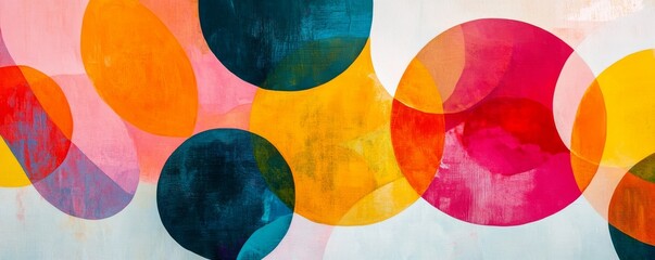 Canvas Print - Modern art painting with round shapes overlapping, mixing and creating new colors and shades, perfect for backgrounds and designs