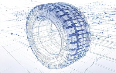 Poster - A detailed wireframe illustration of a tire showcasing design elements and structure in a digital format