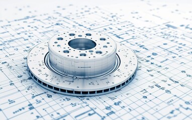 Poster - Detailed engineering design of a machine component on a blueprint background showcasing precision and innovation in manufacturing