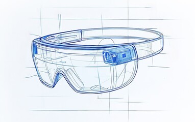 Poster - Conceptual design sketch of futuristic augmented reality glasses illustrating innovative technology and modern design aesthetics