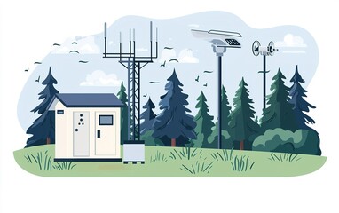Poster - Communication technology equipment setup among trees in a natural landscape during daytime