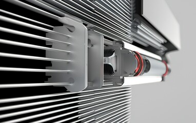 Poster - Close-up view of a mechanical component showcasing precision engineering in a modern manufacturing facility