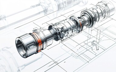 Poster - Detailed representation of a mechanical assembly featuring precision-engineered components in a technical design layout
