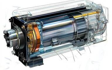 Poster - Detailed cutaway illustration of a high-performance electric motor showcasing internal components and design features
