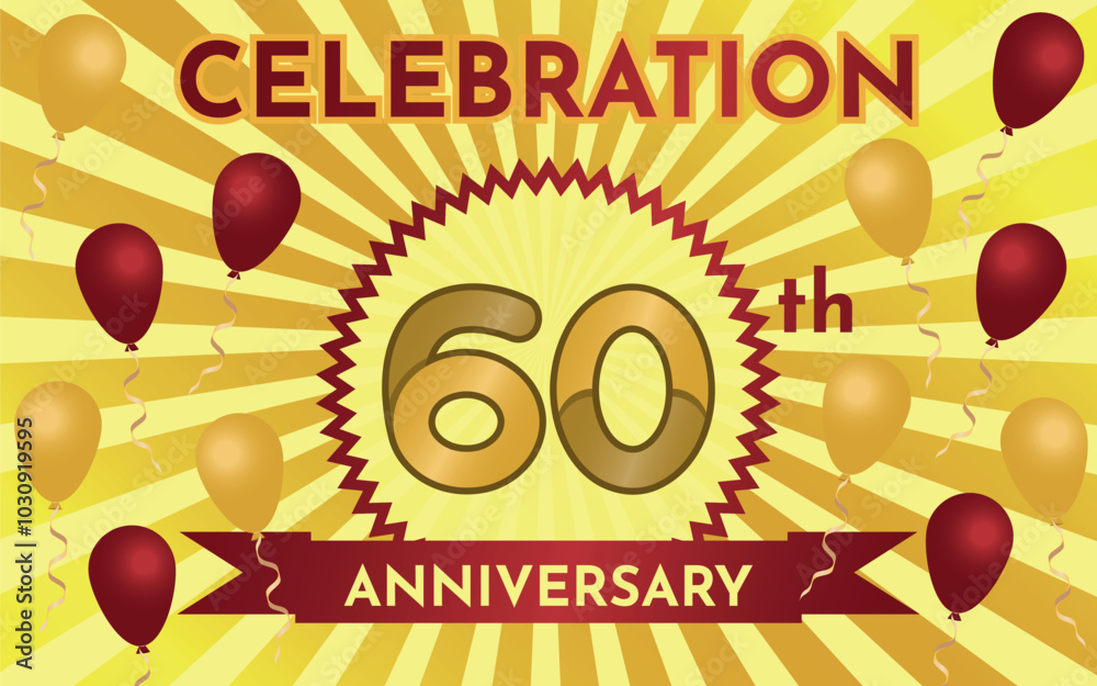 Celebration 60th Anniversary - Gold and Ruby Layout with Party Balloons ...
