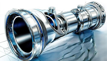 Poster - Detailed rendering of a metallic mechanical component showcasing intricate design and engineering on a white background