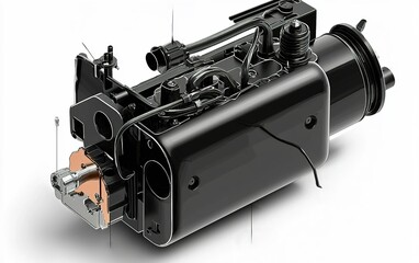 Poster - Detailed illustration of an automotive fuel pump assembly showcasing components and design features in a technical style