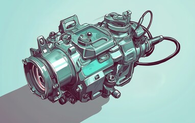 Poster - Detailed illustration of a high-performance engine component on a minimalistic background