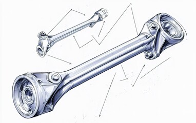 Poster - Detailed technical drawing of an automotive component showcasing precision engineering features and mechanical design principles