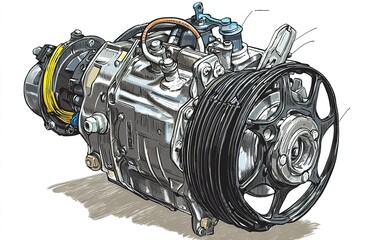 Poster - Detailed illustration of an automotive engine component showing its intricate design and mechanical features