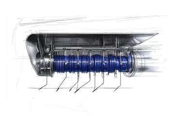 Poster - Detailed engineering design of a jet engine component showcasing internal structure and functionality in a technical illustration