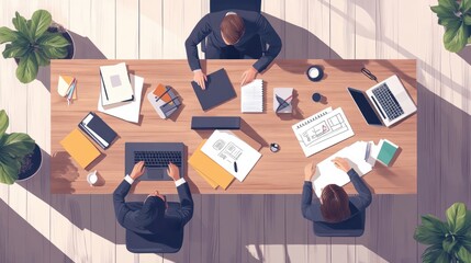 Poster - business people working on an office desk