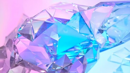 Poster - Abstract holographic crystal shapes in motion on iridiscent violet background