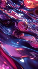 Sticker - Mesmerizing abstract background with flowing liquid, iridescent colors, and bubbles. Vibrant hues and smooth curves create visually captivating composition