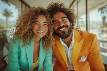 Smiling business couple posing in modern office