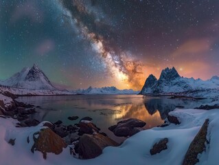 Wall Mural - milky way over mountains