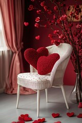 Canvas Print - White Chair with Red Hearts