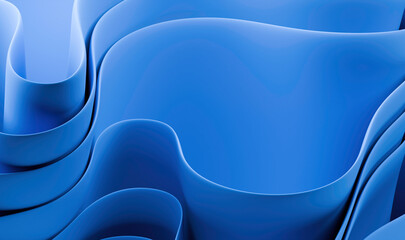 Poster - Dynamic Blue Fluid Forms with Flowing Curves