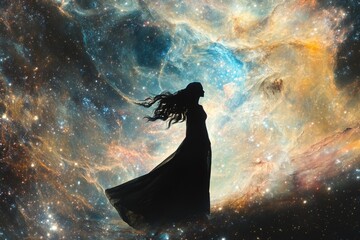 Wall Mural - woman under starry night sky