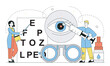 © Aleksey - Team of ophthalmologists. Man and woman in medical uniform near large letters. Occulists with eyewears and syringe. Health care and medicine. Diagnosis and treatment. Linear vector illustration
